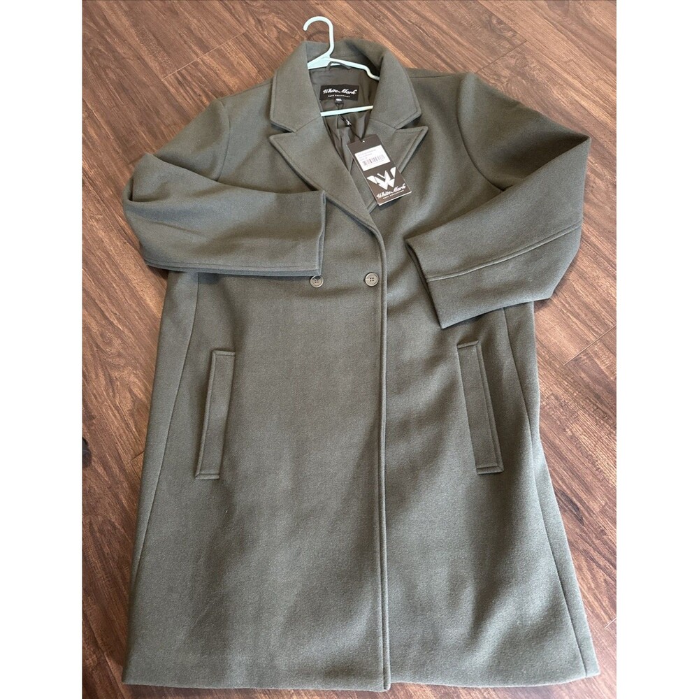 White Mark Women's Plus Size Classic Walker Coat Dark Olive Green 2X - Picture 6 of 10